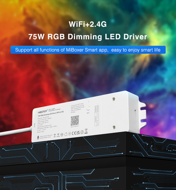 Miboxer 2,4GHz +WiFi RGB LED Treiber, 75W, 24V,hohe/niedrige Frequenz, (WL3-P75V24)