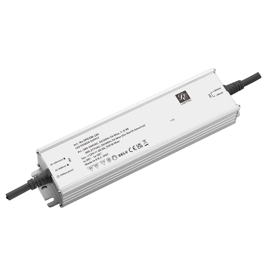 LIGHTEU 320W 12V LED Treiber LED-Netzteil Trafo Aluminium, IP67, brummfrei laststabil, Anschlusskabel ohne Stecker（SPG320-12V）