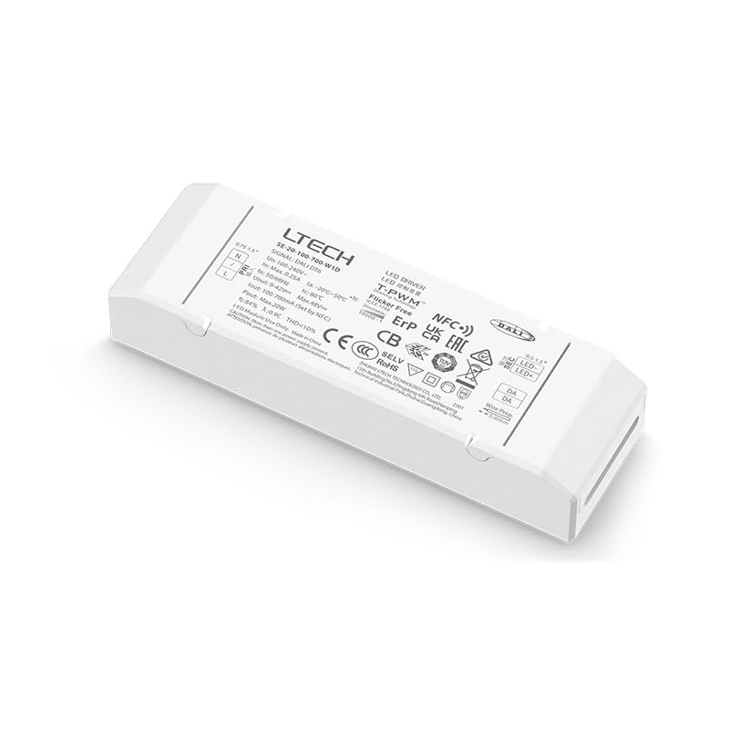 LTECH DALI 20W LED Intelligenter Treiber Konstantstrom Dimmbares Transformator-Netzteil T-PWM™Dimmung（SE-20-100-700-W1D）