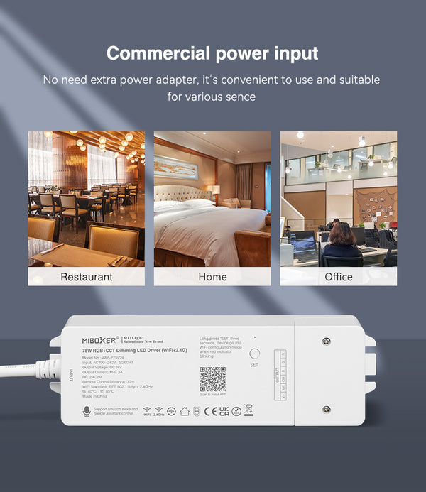 Miboxer 2,4 GHz+WiFi RGB+CCT Controller LED-Treiber 75W 24V PWM Hoch-/Niederfrequenz (WL5-P75V24)