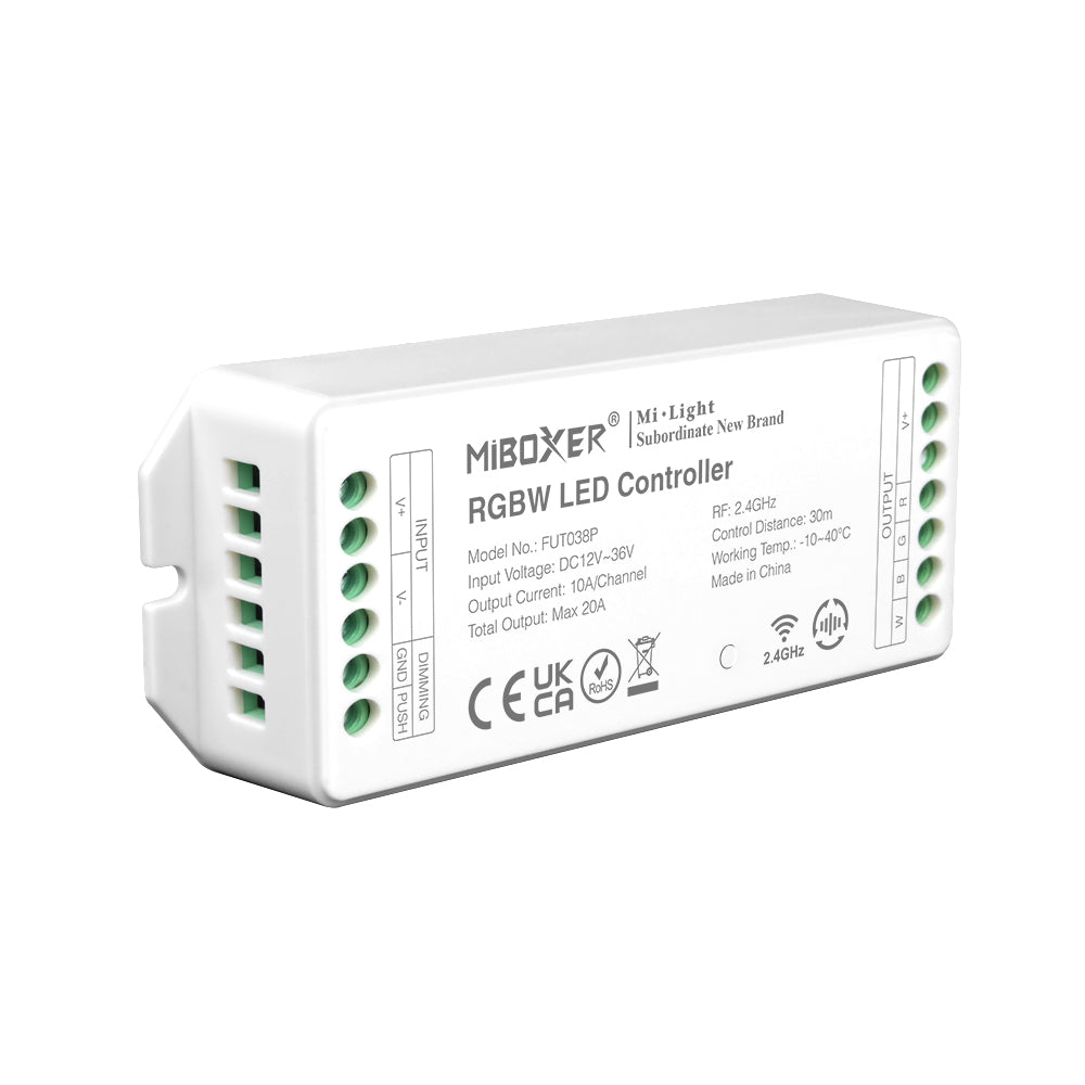 Miboxer 2.4 GHz RGBW RGB+weißer LED Streifen Controller DC12V-36V max. 20 A PWM Push Dimmer mit Hoch/Niederfrequenzunterstützung (FUT038P)