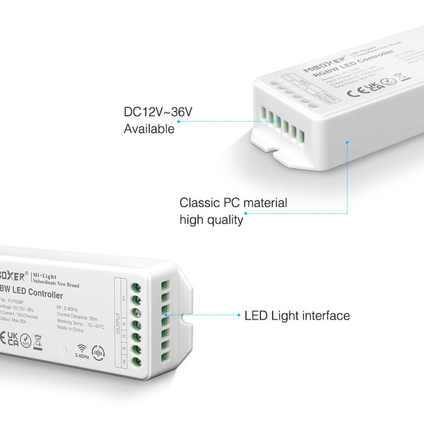 Miboxer 2.4 GHz RGBW RGB+weißer LED Streifen Controller DC12V-36V max. 20 A PWM Push Dimmer mit Hoch/Niederfrequenzunterstützung (FUT038P)