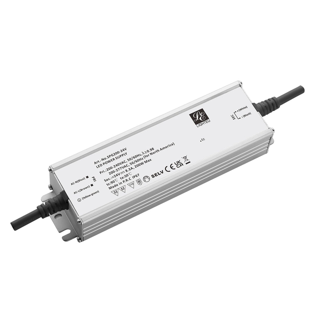 LIGHTEU 200W 24V LED Treiber LED-Netzteil Trafo Aluminium,IP67 Anschlusskabel ohne Stecker（SPG200-24V）