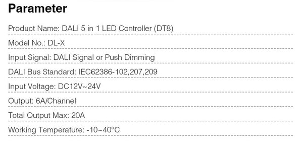 Miboxer DALI 5 in 1 LED Streifen Controller, PWM-Dimmausgang, 12-24 V kompatibel mit 5 Modi LED-Streifen DL-X (DT8)