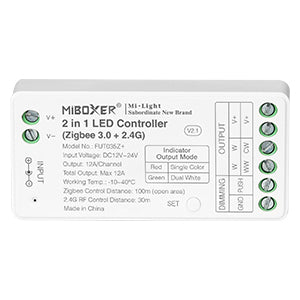 Miboxer 2 in 1 LED Streifen Controller (Zigbee 3.0+2,4GHz) 12V/24V, kompatibel mit Zigbee 2,4 GHz Fernbedienung APP/Sprachsteuerung (FUT035Z+)