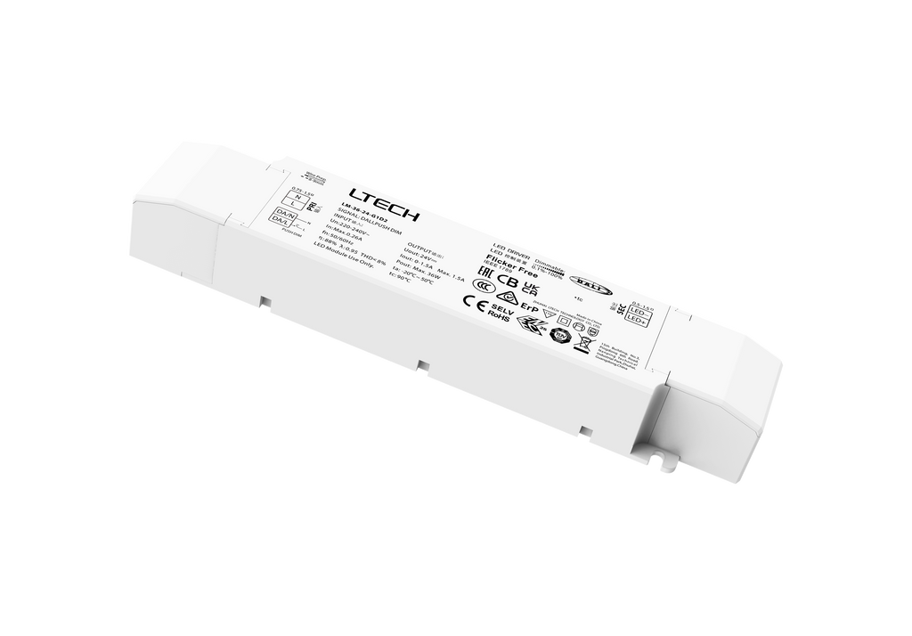 LTECH DALI 36W 24V LED Intelligenter Treiber Konstantspannung Dimmbares Transformator-Netzteil Push Dim (LM-36-24-G1D2）